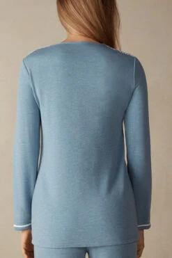 Romantic Bedroom Modal With Wool Button-Down Top -Lingerie Sale Store CLD903A145J BI