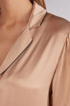 Short-Sleeved Satin Shirt With Contrasting Trim -Lingerie Sale Store CMD1233163I DT1W