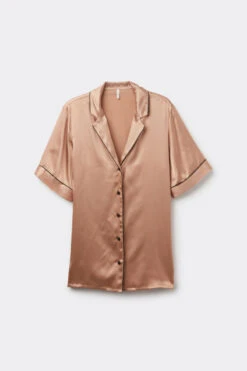Short-Sleeved Satin Shirt With Contrasting Trim -Lingerie Sale Store CMD1233163I F