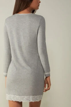 Button-Front Nightdress With Lace Detail -Lingerie Sale Store PCN700031 BI