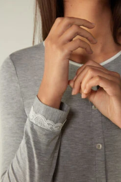 Button-Front Nightdress With Lace Detail -Lingerie Sale Store PCN700031 DT1W