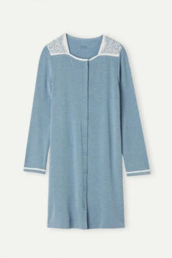 Romantic Bedroom Modal With Wool Button-Down Nightdress -Lingerie Sale Store PCN903145J F