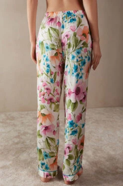 Botanical Lyrics Full-Length Satin Trousers -Lingerie Sale Store PDL912A228J BI